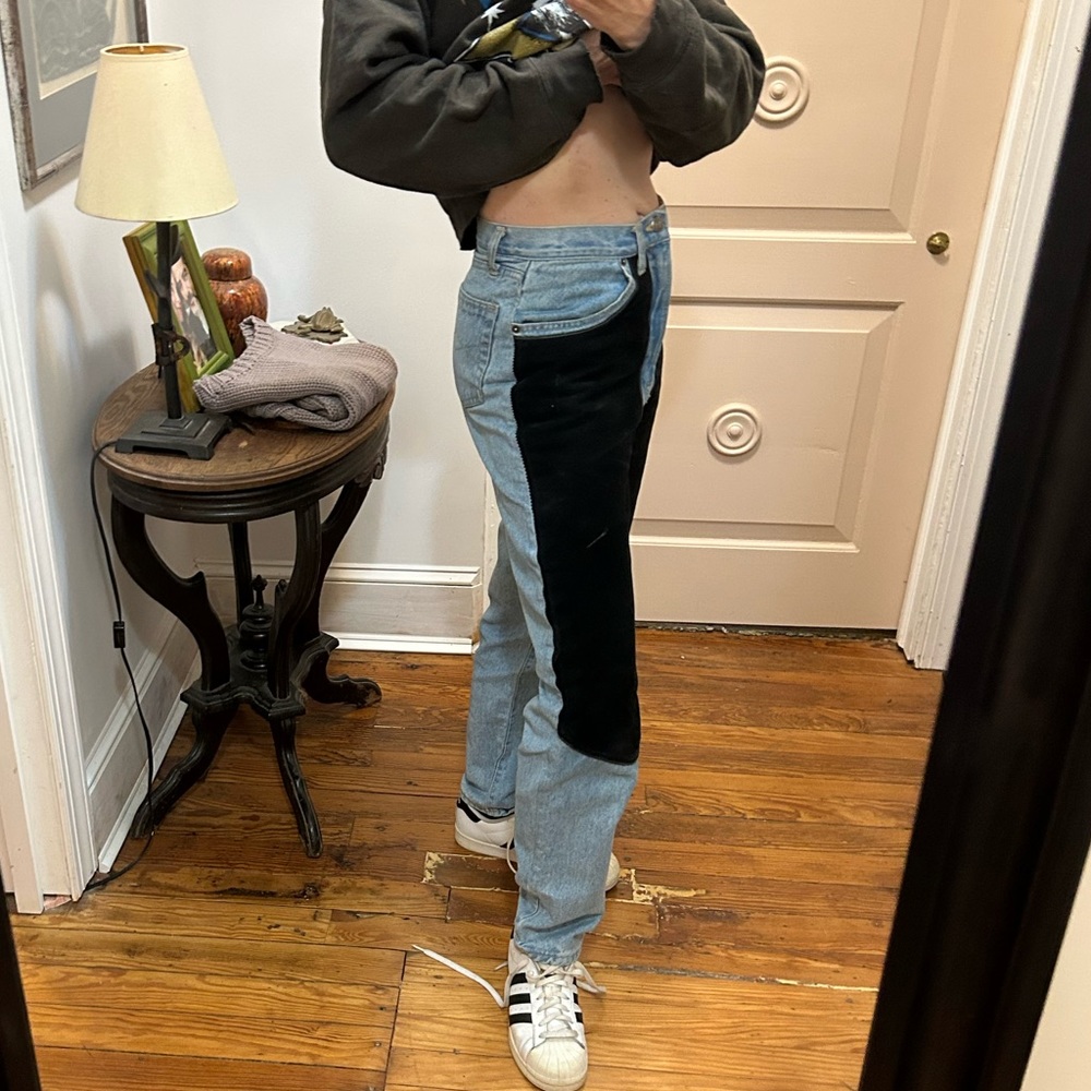 SUPER BAD A$$ vintage 80s high waist NO STRETCH jeans black suede chaps RARE - Picture 9 of 9